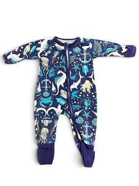 Bonds Wondersuit Zip Footed Sleeper | Ocean Sea Life Print | (0–3 Months)